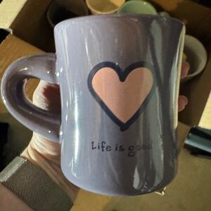 Life Is Good Purple Mug with Pink Heart